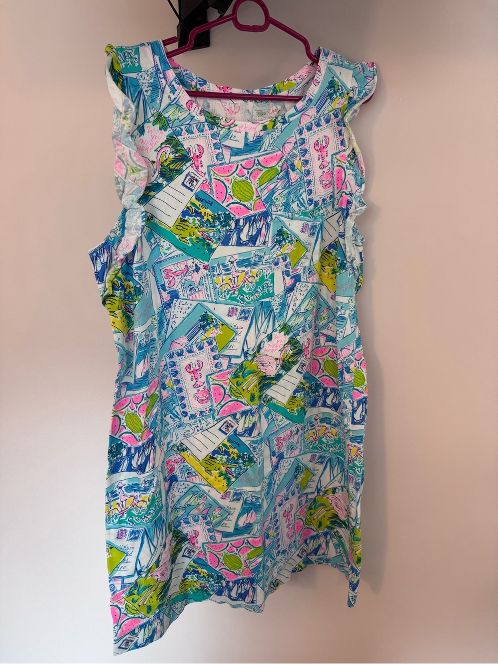 Lilly Pulitzer Aqua Multicolor Ruffle Sleeve Shift Dress
